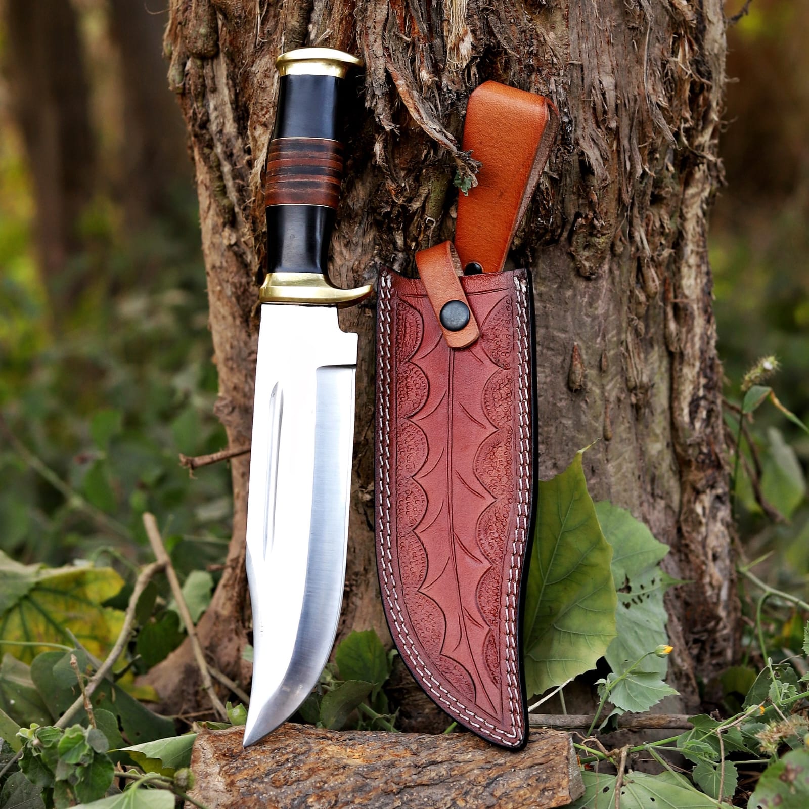 Handcrafted Bowie Hunting Knife with Leather Sheath