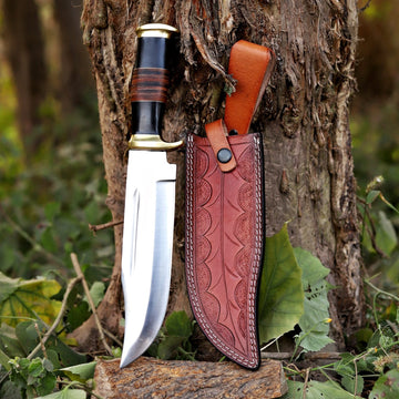 Handcrafted Bowie Hunting Knife with Leather Sheath