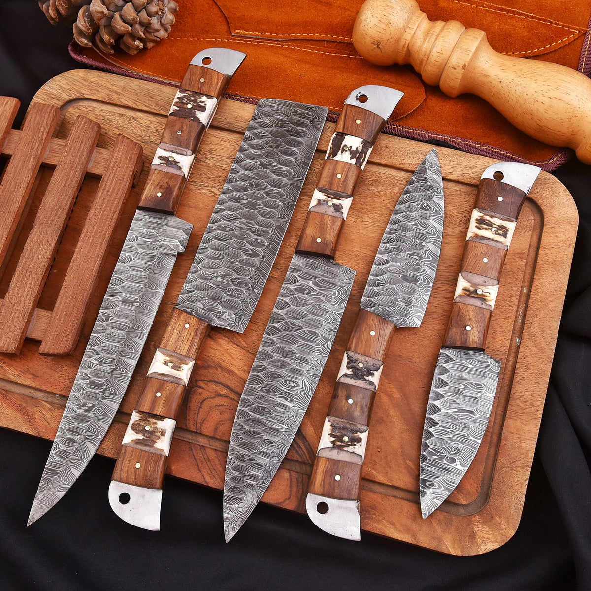 Handmade Damascus Chef Knife Set-5 Piece Kitchen Knives
