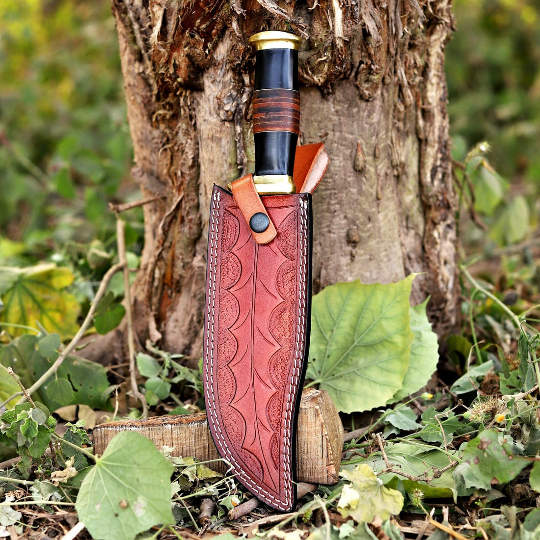 Handcrafted Bowie Hunting Knife with Leather Sheath